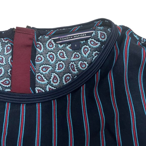 Tommy Hilfiger Stripes Paisley Print Short Sleeve Top Size 6 XXS Chiffon VGC - Picture 4 of 8